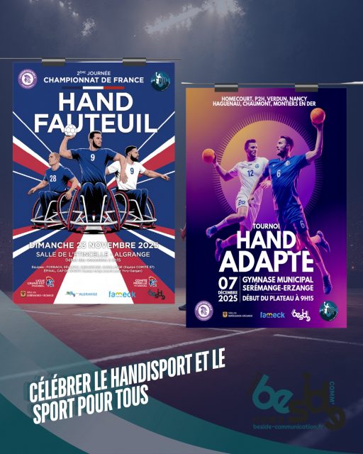 𝗦𝗼𝗹𝗶𝗱𝗮𝗶𝗿𝗲𝘀 𝘀𝘂𝗿 𝗹𝗲 𝗺𝗲̂𝗺𝗲 𝘁𝗲𝗿𝗿𝗮𝗶𝗻 : 𝗰𝗲́𝗹𝗲́𝗯𝗿𝗲𝗿 𝗹𝗲 𝗵𝗮𝗻𝗱𝗶𝘀𝗽𝗼𝗿𝘁 𝗲𝘁 𝗹𝗲 𝘀𝗽𝗼𝗿𝘁 𝗽𝗼𝘂𝗿 𝘁𝗼𝘂𝘀 💙

Je suis heureux d’avoir créé, cette année encore, les nouvelles affiches des événements handisport du @fensch.handball 💙

Au-delà du design, c’est un engagement : mettre la solidarité au cœur du jeu et faire grandir le sport pour tous. Merci aux athlètes, bénévoles, coachs, familles, clubs et partenaires qui rendent ces rendez-vous possibles. On avance ensemble, sur le même terrain. ✊

📌 Deux dates à soutenir :
• Championnat Hand Fauteuil – 2ᵉ journée du Championnat de France
🗓️ 23/11/2025
📍 Salle de l’Étincelle, Algrange

• Tournoi de Hand Adapté
🗓️ 07/12/2025
📍 Gymnase municipal, Serémange-Erzange

Les affiches sont là, l’énergie aussi : venez encourager, partager, vibrer. 🤝✨

#BesideCommunication #Handisport #FenschValléeHandball #Solidarité #SportPourTous #HandFauteuil #HandAdapté #Algrange #SerémangeErzange #Moselle #Inclusion #Accessibilité #DesignGraphique